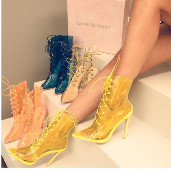 🌹Cape Robbin highlighter clear neon lace heels - Picture 2 of 8